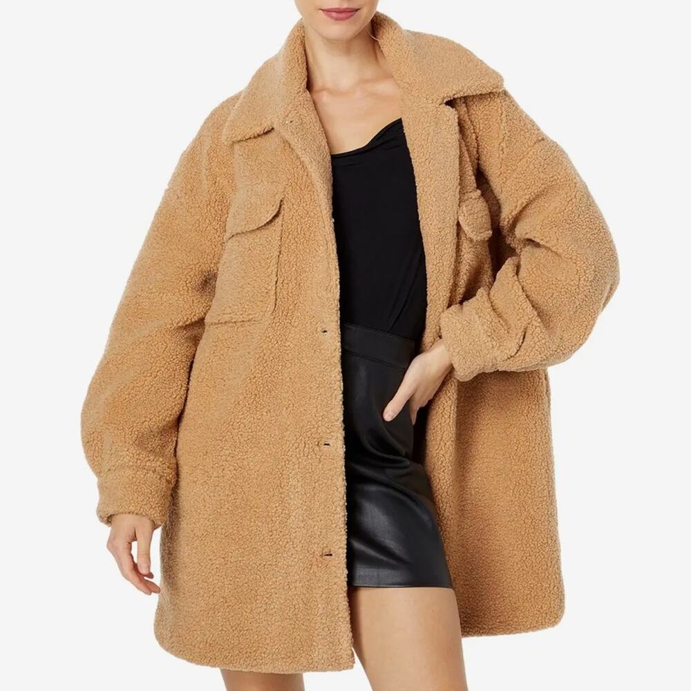 Avec Les Filles camel oversized faux shearling shacket shirt jacket